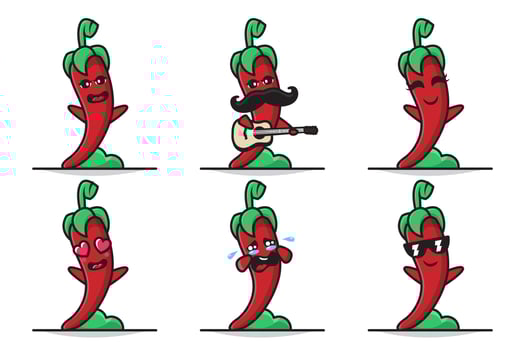 Bundle Set Illustration of Cute Chili Character with Different Expression vector