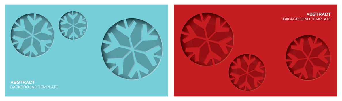 Set of abstract 3 dimension snowflake paper cut on blue and red background. vector