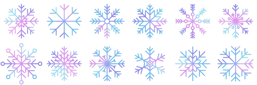 Set of vector watercolor snowflakes. Collection of artistic snowflakes with watercolor texture. Set of snowflakes. Vector illustration