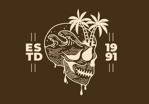 Vintage skull with beach illustration on it vector