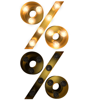 Golden Light bulb letters, typeface in ON and OFF state the character percent png