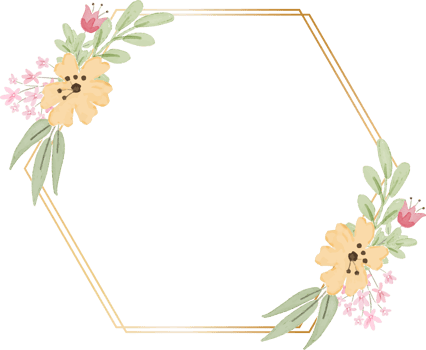 geometric golden frame with decorative yellow watercolor flower png