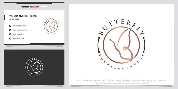 Icon butterfly logo design with creative concept and business card Premium Vector