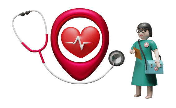 red heart with electrocardiogram and stethoscope and doctor isolated. health love or world heart day concept, 3d illustration or 3d rendering png