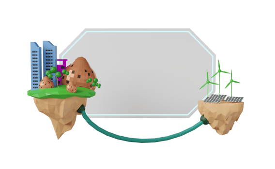 Country house uses power plant station on floating island with solar panels and wind turbines in room, Learning clean energy concept, Low polygon design, 3d illustration or 3d rendering png