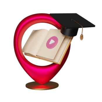 red pin with book and graduation hat, achieve goals and success concept, 3d illustration or 3d rendering png