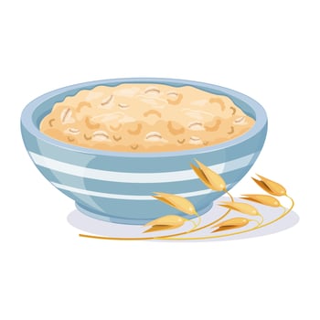 Oatmeal in blue cup with branch of an ear. English healthy breakfast. Granola in bowl vector