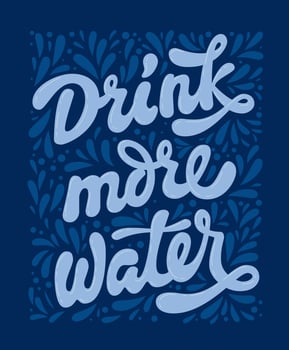 Drink more water - blue colors health care lettering illustration. vector