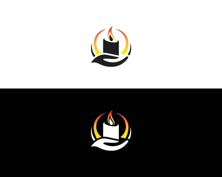 Candle Light Flame Creative Logo Design With Hand Circle Vector Illustration.
