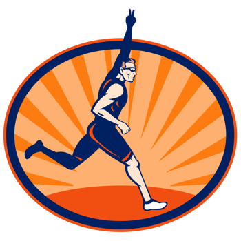 Triathlon runner waving victory sign png