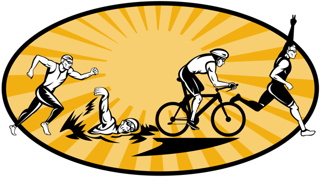 Triathlon athlete swim bike and run competition png