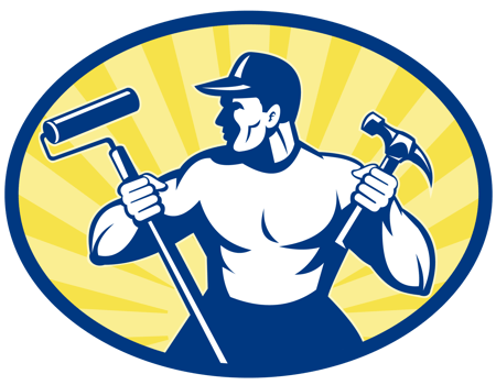carpenter painter with paint roller and hammer png
