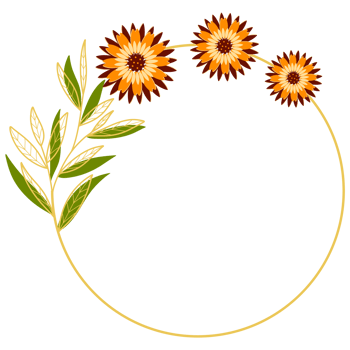 Gold Leaves Circle Frame with Orange Flower png