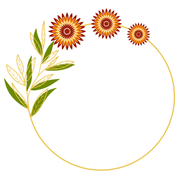 Gold Leaves Circle Frame with Orange Flower png