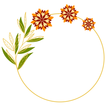 Gold Leaves Circle Frame with Orange Flower png