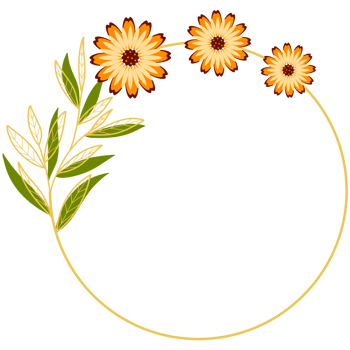 Gold Leaves Circle Frame with Orange Flower png