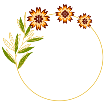 Gold Leaves Circle Frame with Orange Flower png