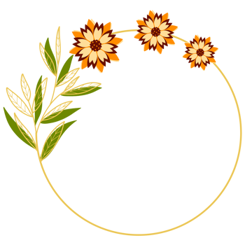 Gold Leaves Circle Frame with Orange Flower png