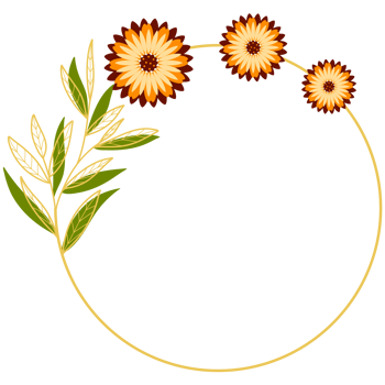 Gold Leaves Circle Frame with Orange Flower png