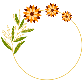 Gold Leaves Circle Frame with Orange Flower png