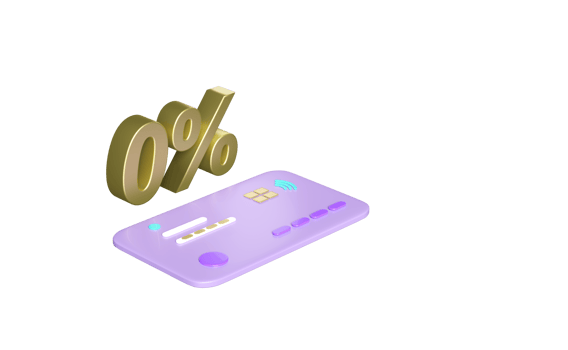 3d gold, zero percent isolated. discounted products via credit card concept, 3d render illustration png