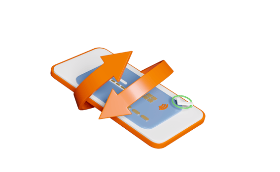 3d mobile phone, smartphone with credit card, check isolated. transfer arrows, saving money wealth business, cashback money refund concept, 3d render illustration png