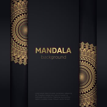 Luxury mandala background with golden arabesque pattern east style.ornament elegant invitation wedding card , invite, backdrop cover banner.Golden ethnic element on black background. vector