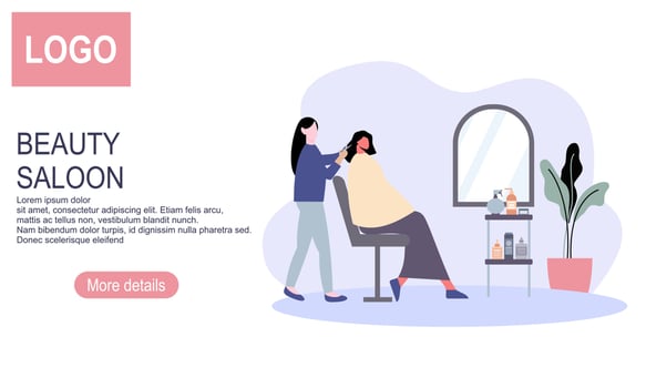 Woman in beauty salon, professional hairdresser and makeup artist people illustration. Beautiful gir vector