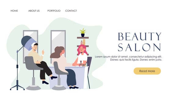 Woman in beauty salon, professional hairdresser and makeup artist people illustration. Beautiful gir vector