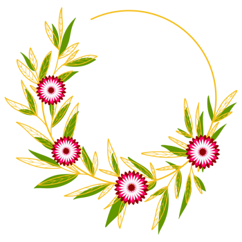 Gold Leaves Circle Frame with Pink Flower png