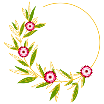 Gold Leaves Circle Frame with Pink Flower png