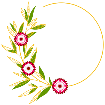 Gold Leaves Circle Frame with Pink Flower png