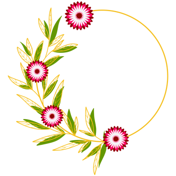 Gold Leaves Circle Frame with Pink Flower png