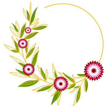 Gold Leaves Circle Frame with Pink Flower png