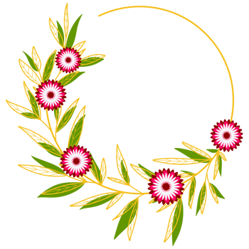 Gold Leaves Circle Frame with Pink Flower png