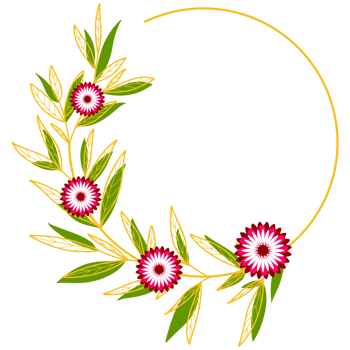 Gold Leaves Circle Frame with Pink Flower png