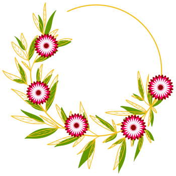 Gold Leaves Circle Frame with Pink Flower png