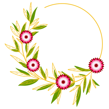 Gold Leaves Circle Frame with Pink Flower png