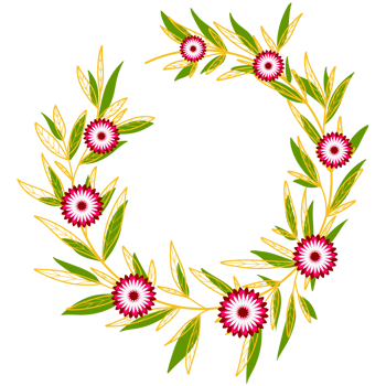 Gold Leaves Circle Frame with Pink Flower png