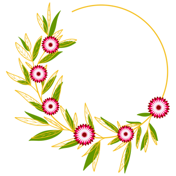 Gold Leaves Circle Frame with Pink Flower png