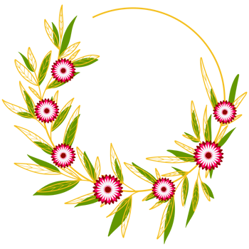 Gold Leaves Circle Frame with Pink Flower png