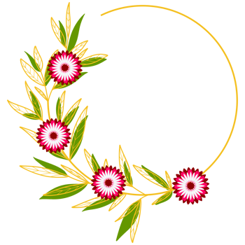 Gold Leaves Circle Frame with Pink Flower png