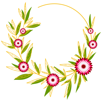 Gold Leaves Circle Frame with Pink Flower png