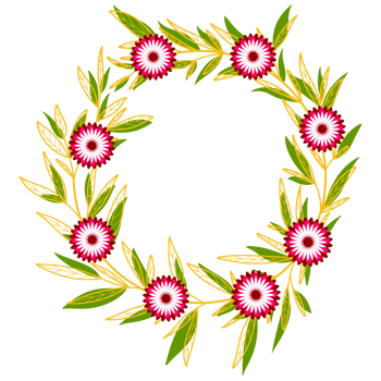 Gold Leaves Circle Frame with Pink Flower png
