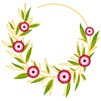 Gold Leaves Circle Frame with Pink Flower png