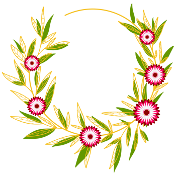 Gold Leaves Circle Frame with Pink Flower png