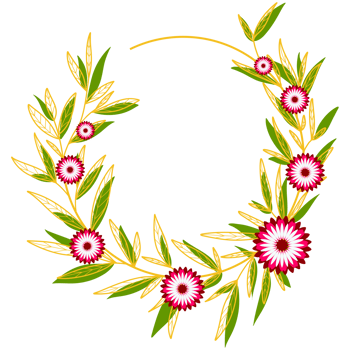 Gold Leaves Circle Frame with Pink Flower png