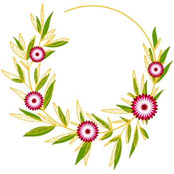 Gold Leaves Circle Frame with Pink Flower png
