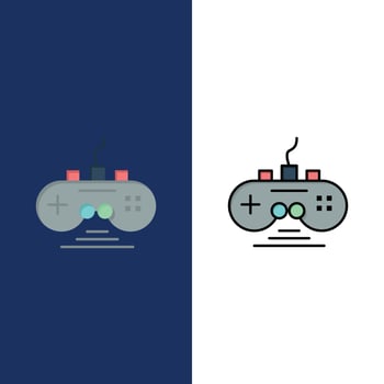 Controller Game Game Controller Gamepad  Icons Flat and Line Filled Icon Set Vector Blue Background
