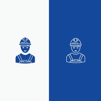 Worker Industry Avatar Engineer Supervisor Line and Glyph Solid icon Blue banner Line and Glyph Soli vector